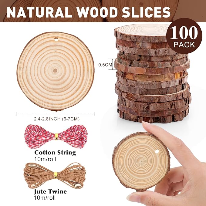 100 Pack Nature Wood Slices for Crafts, 2.4-2.8In Unfinished Natural Wood - Image 3