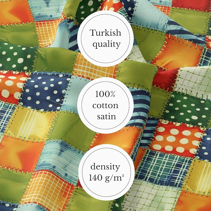 Patchwork Cotton Fabric Panel 61 x 36.6 Inches, Colorful Geometric Squares - Image 4