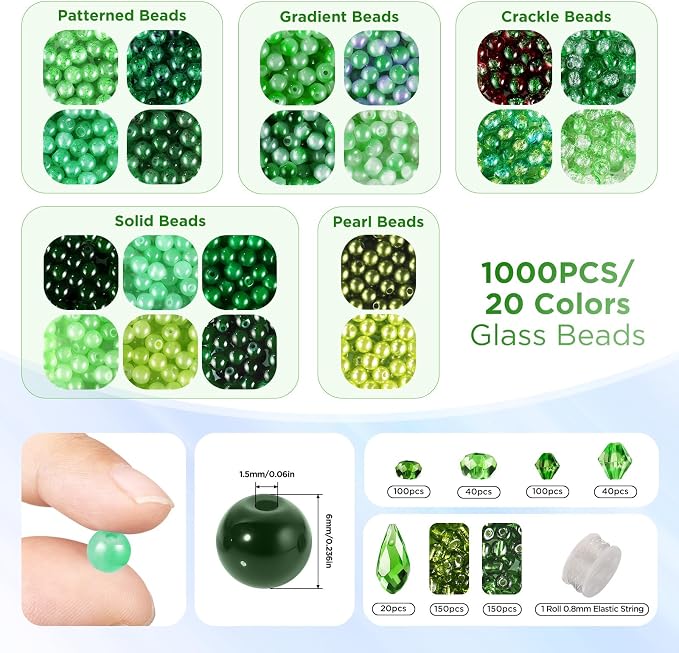 Funtopia 1600pcs Green Glass Beads - Image 2