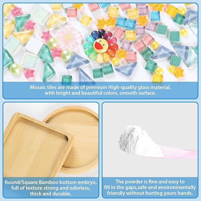 UXORSN 4 Sets DIY Mosaic Tiles for Crafts Mixed Color Glass Mosaic Kit - Image 5