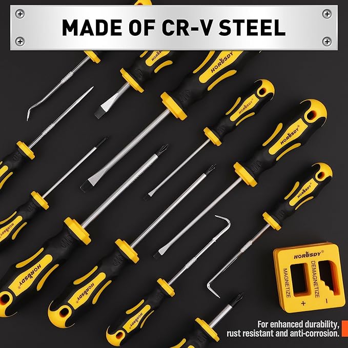 HORUSDY 13-Pieces Screwdriver Set, Magnetic 4 Phillips and 4 Flat Head Tips and Precision Automotive Hook Set for Fastening and Loosening Seized