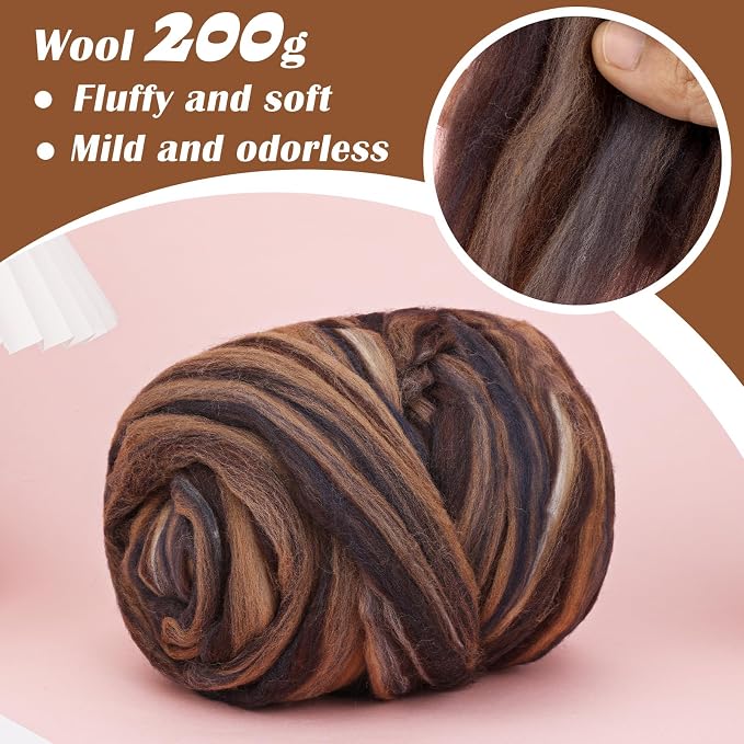 Wool Roving 7.02oz Colored Natural Needle Felting Wool Bulk - Image 3