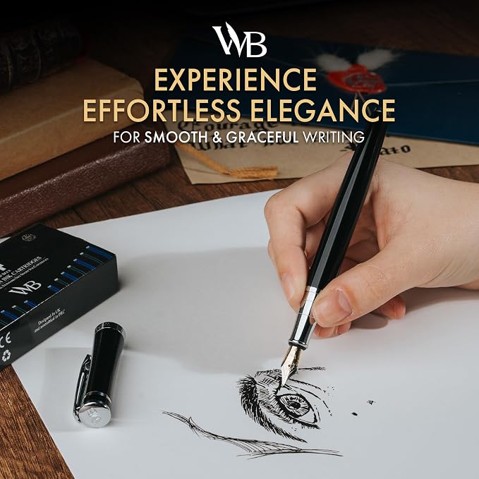 Wordsworth & Black Fountain Pen Set, 18K Gilded Extra Fine Nib, Includes 24 - Image 2