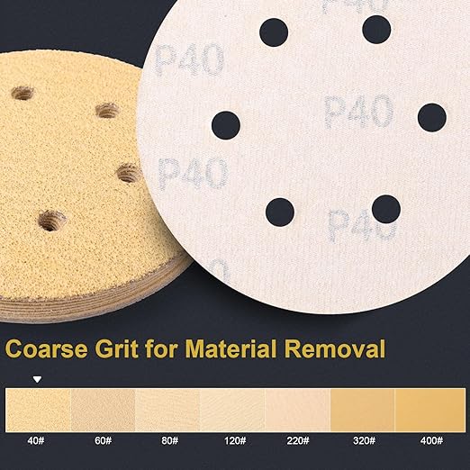 70 PCS 6 Inch 6 Hole Sanding Discs 40 Grit Hook and Loop Adhesive Round Sandpaper for Random Orbital Sander