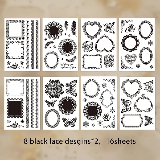 130 Pcs Vintage Black White Lace Scrapbook Stickers - Image 9