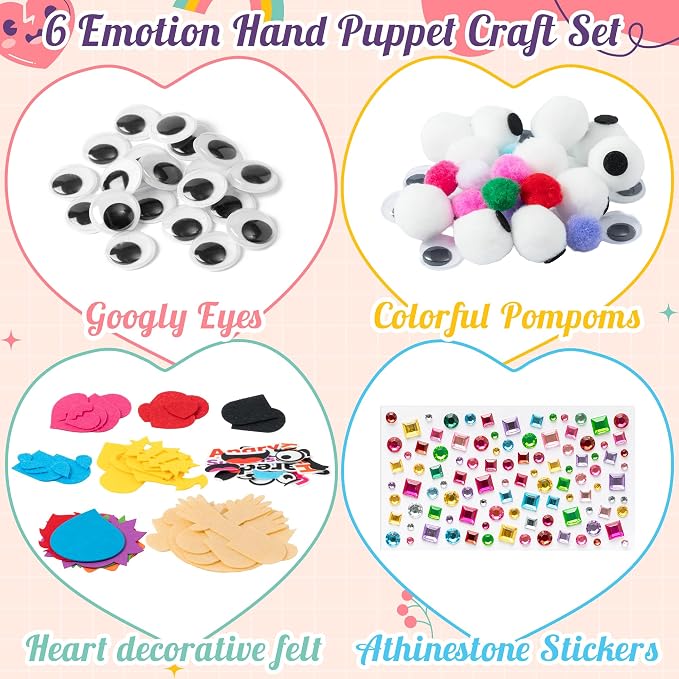 WATINC 6Pcs Hand Puppet Making Kit, Art Craft Felt Sock Puppet Toys, Creative - Image 2