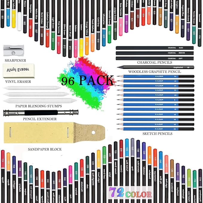 KALOUR 96 Premium Drawing Pencil Set, including 72 Colored pencil and 24 sketch - Image 2