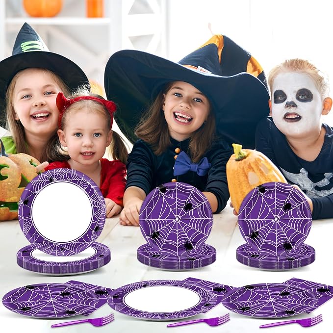 Qyeahkj 100 Pcs Halloween Birthday Party Supplies Paper Plates and Napkins Set - Image 6