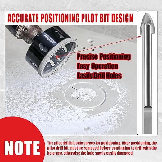 3-1/4 Inch Diamond Hole Saw with Pilot Drill Bit, 3-1/4" Serrated Brazing Tile Hole Saw Diamond Core Drill Bits with Guiding Bit for Ceramic Porcelain Tile Glass Stone Granite Marble