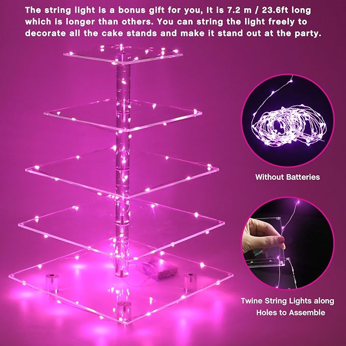 YestBuy Cupcake Stand with Pink Lights – 5 Tier Premium Cupcake Holder – - Image 6