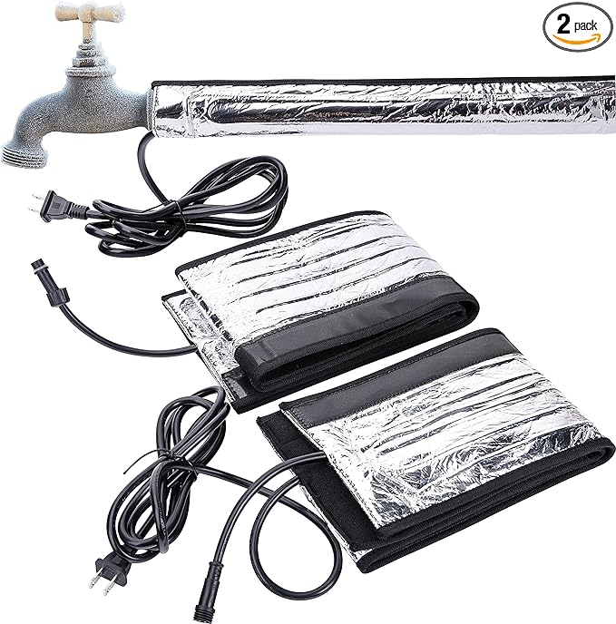 codree 2 Pcs Water Pipe Heat Blanket - 38.5" x 6" Water Pipe Heat Tape - Aluminum Foil Freeze Protection Heating Cable for Metal & Plastic Pipes, 110V, Max Temp 60˚