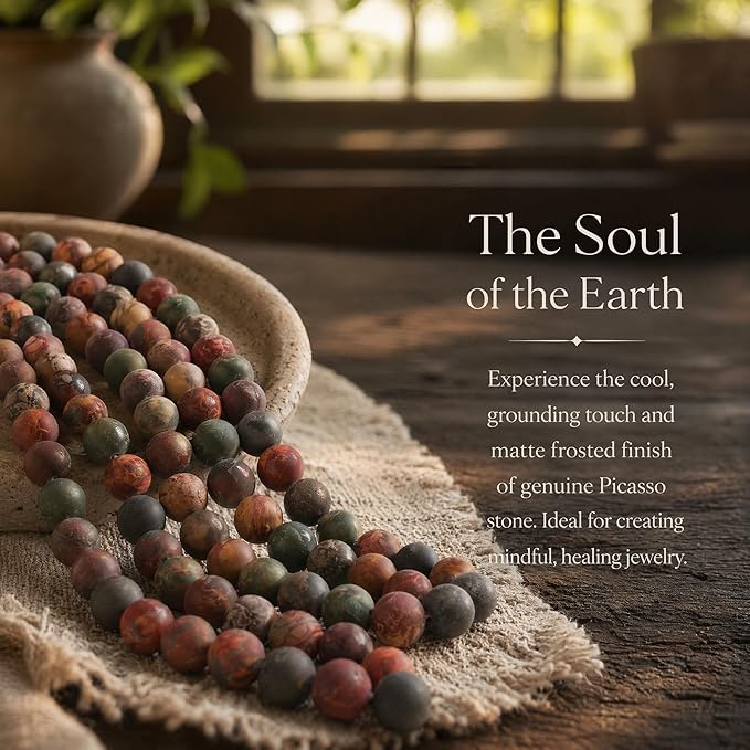 60pcs Natural Matte Picasso Jasper Gemstone Beads，6mm Frosted Round Loose Stone - Image 4