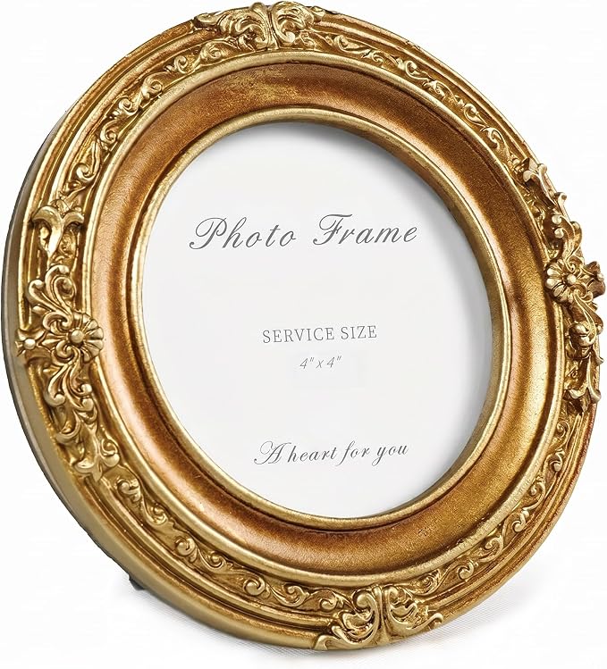 Cuspin Vintage Picture Frame 4x4 Gold Frames, Ornate Round Resin Photo Frame - Image 8