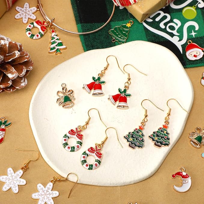 SANNIX 110Pcs 55 Pairs Christmas Charms Gold Enamel Jewelry Pendants - Image 4