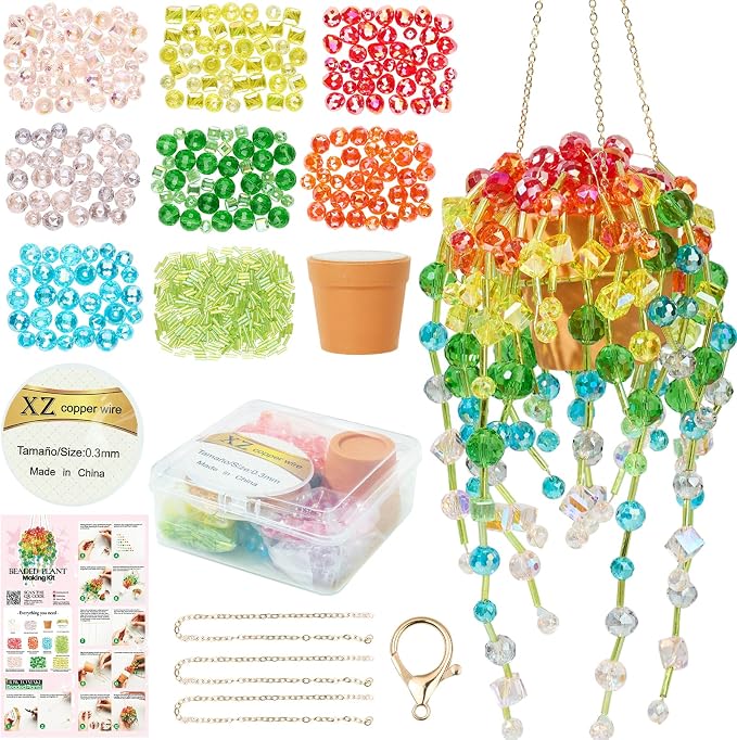 Beaded Plant Kit, Real Crystal Suncatcher Craft Kit by DeinduserHandmade