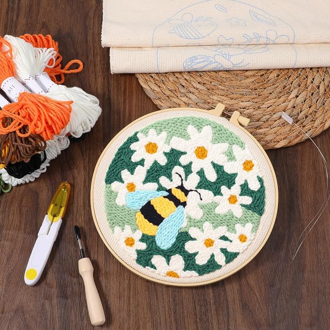 3 Pcs Punch Needle Kits, 7.87 Inch Cute Floral, Bees and Butterfly Punch Needle - Image 6