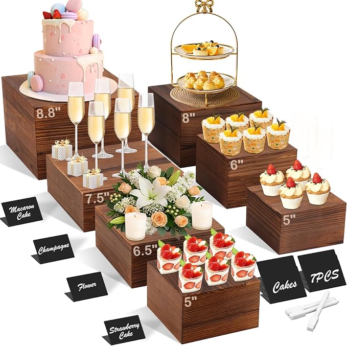 Qinzave 7 Pack Wooden Risers Display Stands by Qinzave