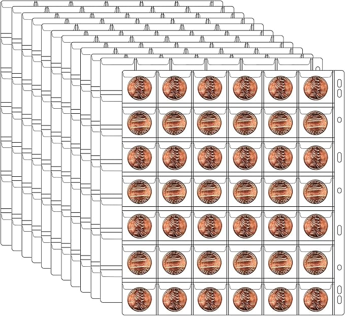 10 Sheets Coin Collection Pages, Coins Pocket Page by Ettonsun