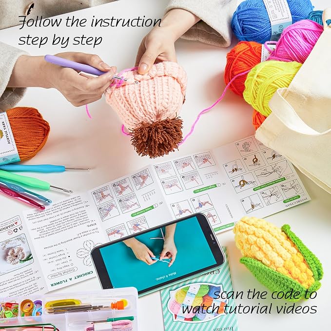 INSCRAFT Crochet Kit for Beginners Adults, 18 Large Acrylic Yarn Skeins 1800 - Image 6