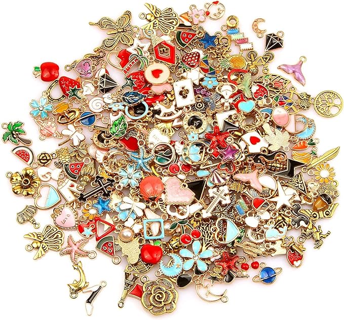 SANNIX 220Pcs Bracelet Charms Assorted Gold Plated Enamel Charms Necklace by SANNIX