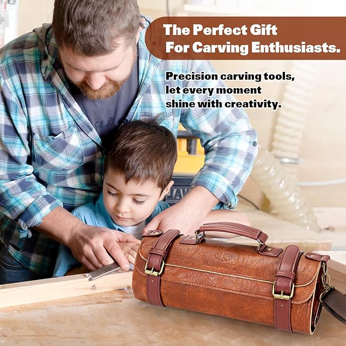 Wood Carving Kit, 20Pcs Wood Carving Tools with Leather Storage Bag, Whittling Kit with 3Pcs Chisels & 8Pcs Whittling Knives & 5 Detail Knives for Beginners and Enthusiasts