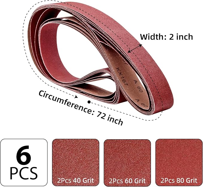 2 x 72 Inch Sanding Belts,2 Pcs Each of 40 60 80 Grits Grinding Belts for 2x72 Belt Sander,Premium Aluminum Oxide Sharpening Sander Belts,6 Pack