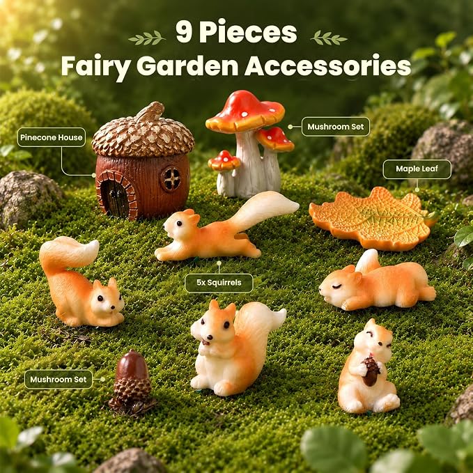 Fairy Garden Accessories, 9 Pieces Squirrel Resin Figures - Image 7