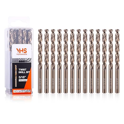 5/16 Inch Cobalt Drill Bits (13pcs), M35 High Speed Steel, 135 Degree Tip, Jobber Length Twist Drill Bit Set for Hard Metal, Stainless Steel, Cast Iron, Wood and Plastic, with Storage Case