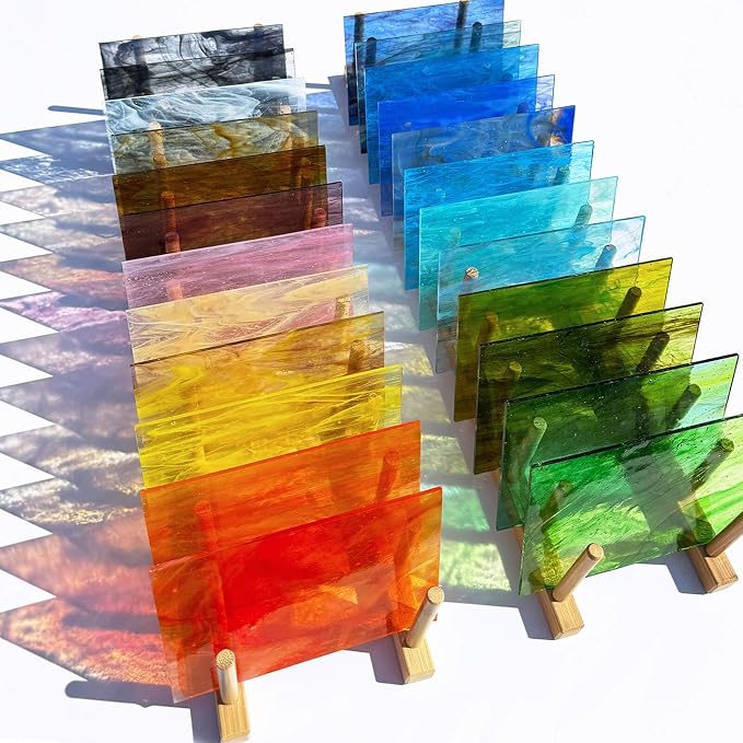LITMIND 24 Sheets Transparent Streaky Stained Glass Sheets – Mystic Rainbow Mix by LITMIND