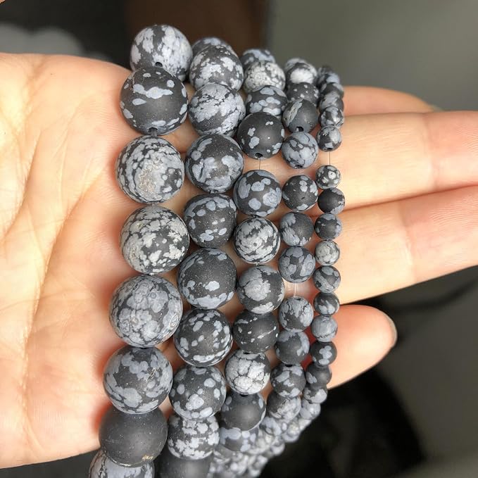 8mm Matte Snowflake Obsidian Bead, 15-Inch Matte Round Loose Stone Beads - Image 7