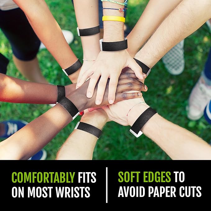 600 WristCo Black Tyvek Wristbands for Events - Comfortable Tear Resistant Paper Bracelets ID Wrist Bands for Concerts Festivals Admission Party Identification