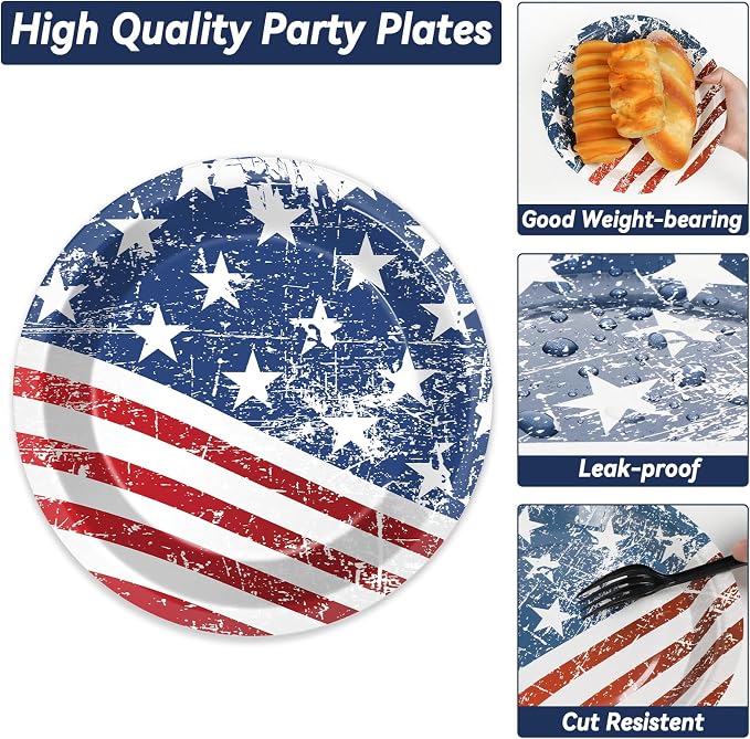50 Guests 4th of July Paper Plates Napkins Forks American Flag Tableware Set - Image 3