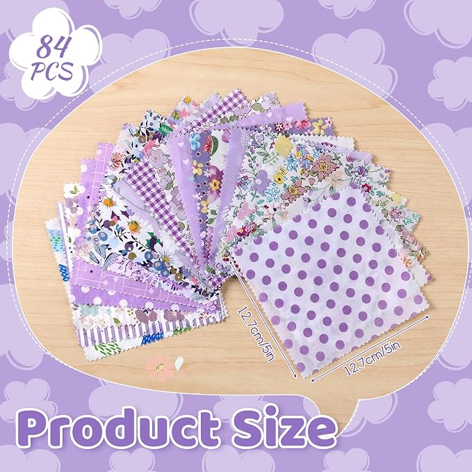 84 Pcs Purple Charm Packs for Quiltings, Cotton Quilting Fabric Bundles - Image 2