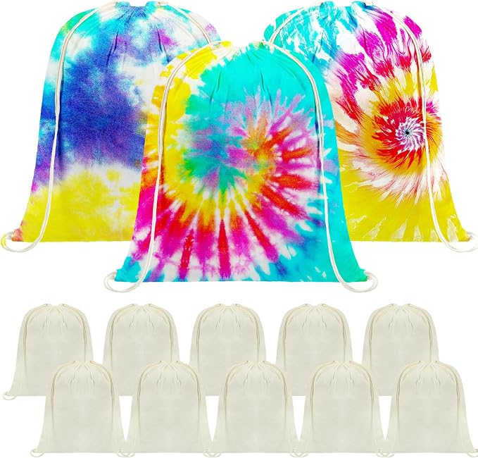 Saintrygo 12/6 Pcs Tie Dye Cotton Drawstring Bags Sublimation Blank Backpack by Saintrygo