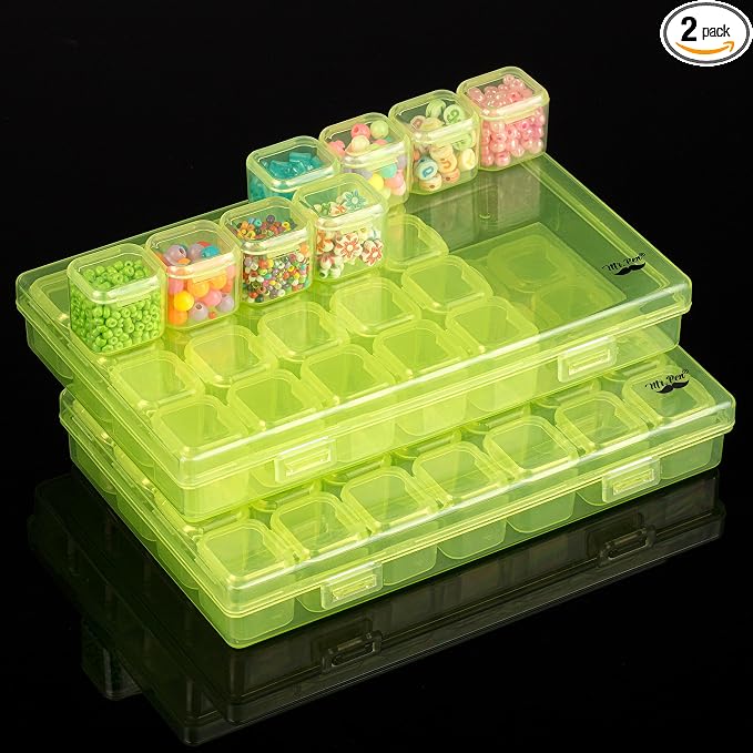 Mr. Pen- Bead Storage Containers, 28 Grids, 2 Pack, Transparent Green | 160 pcs by MrPen