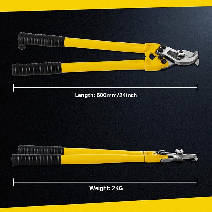 24 Inch Heavy Duty Cable Cutter, Carbon Steel Wire Rope Cutter for Aluminum and Copper Wire Rope, Multi-Functional Labor Saving Long Arm Wire Cutter Pliers with Ergonomic Design