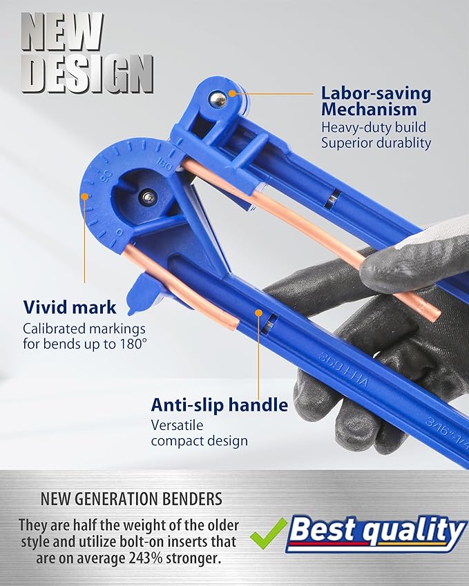 4-in-1 Tube Bender Tubing Brake line Bender for Soft Copper, Aluminum, Metal, Pipe Bender 180° (3/16" 1/4" 5/16" 3/8")