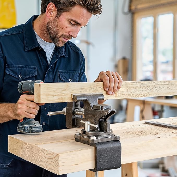 Updated 2-In-1 Bench Vise or Table Vise 4.5 Inch, Clamp Vice for Workbench Constructed with Cast Steel, Heavy Duty Workbench Vise Swivel for Woodworking