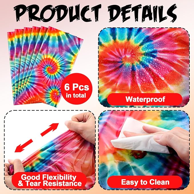 Newwiee Tie Dye Tablecloth Rainbow Table Cloth 54 x 108 Inch Plastic Rectangle - Image 2