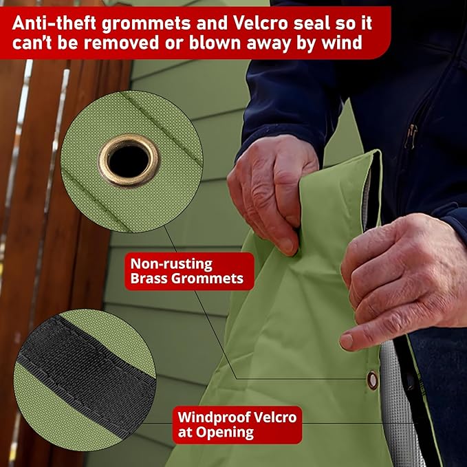 Redford Supply Co. Cold Snap (5°F) Backflow Preventer Insulation Cover, 20"W x 34"H, Pipe Insulation, Water Sprinkler Covers for Outside, Sprinkler Backflow Cover for Winter, Well Pump Bag (Green)