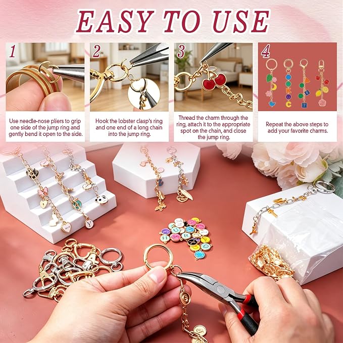 Pjordo 652Pcs Charm Lip Gloss Keychain Making Kit, DIY Keychain Kit Includes - Image 5