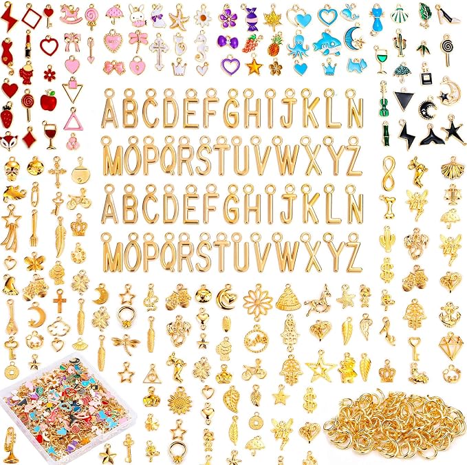 Modacraft 302Pcs Charms for Jewelry Making, Bulk Assorted, KC Gold, For DIY by Modacraft