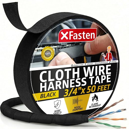 XFasten Wire Harness Tape, 3/4-Inch x 50-Foot, High Temp Wiring Loom Harness by XFasten