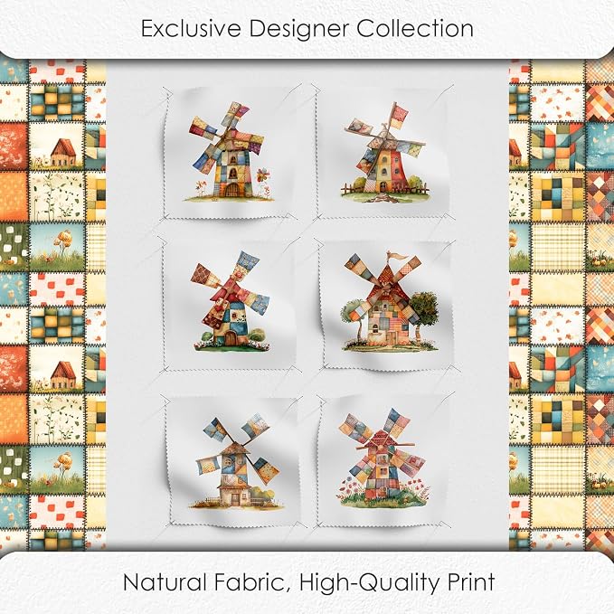 Patchwork Fabric Panel with Windmill Designs – 100% Cotton Satin, 6 Printed - Image 5