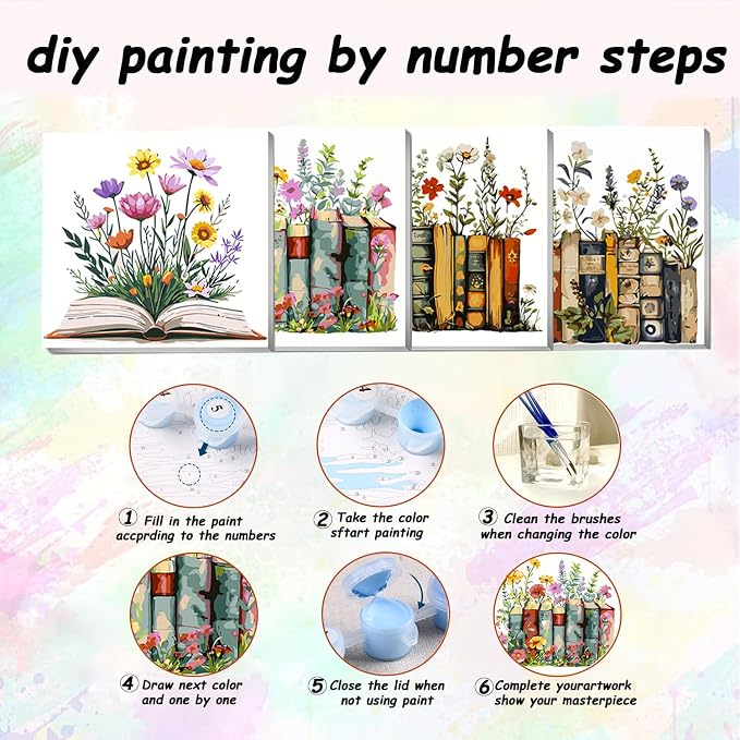 AREOPNMG 4 Pack Book Paint by Numbers Kit - Image 7