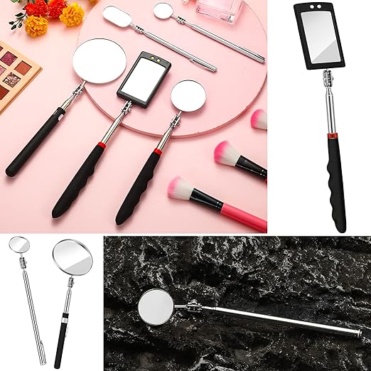 5 Pcs Telescoping Inspection Mirror Set Round Stainless Steel Mirror 360 Rotation Adjustable Inspection Tool with Long Handle for Check The Vehicle, Observe The Eyelashes, Mouth(Popular Style)