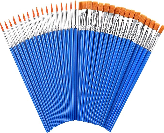 DECYOOL 60 Pcs Paint Brushes, Round Flat Small Brush Bulk by DECYOOL
