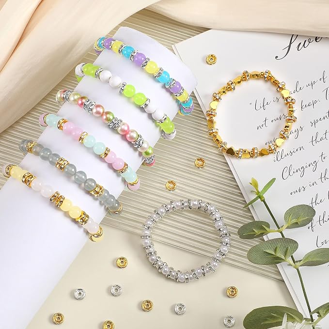 Augshy 700Pcs Rondelle Spacer Beads, 8 mm Silver and Gold Rhinestone Spacer - Image 4