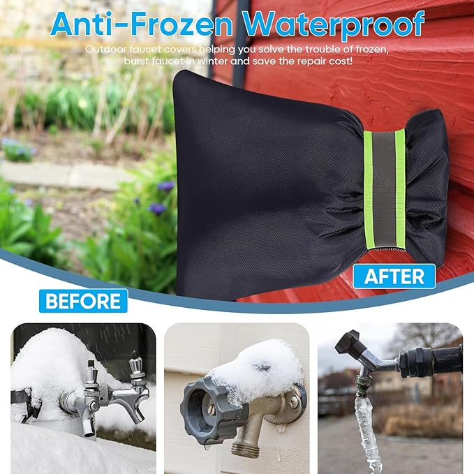 8Pack Outdoor Faucet Covers for Winter - Pro 6.7" W x 8.3" H Outdoor Water Faucet Cover Socks for Winter Freeze Protection Pipe Insulation Reusable Waterproof Insulated Spigot backflow Cover,Black