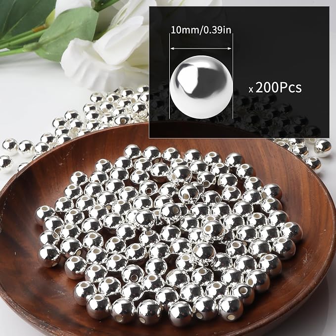 200pcs Silver 10mm Pearl Beads - Image 2